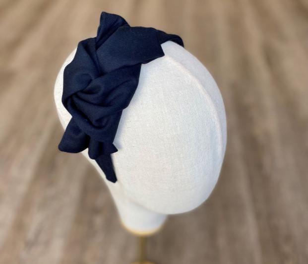 Navy blue headband, cocktail headband with bow decoration, viscose headband
