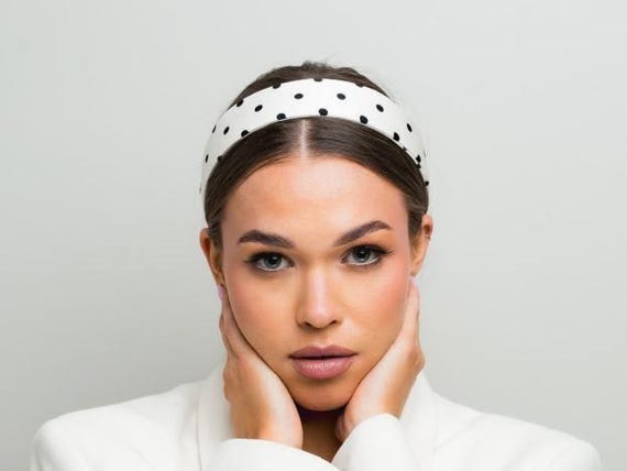 Smooth Classic Cream Headband With Black Polka Dots - Etsy display picture 3