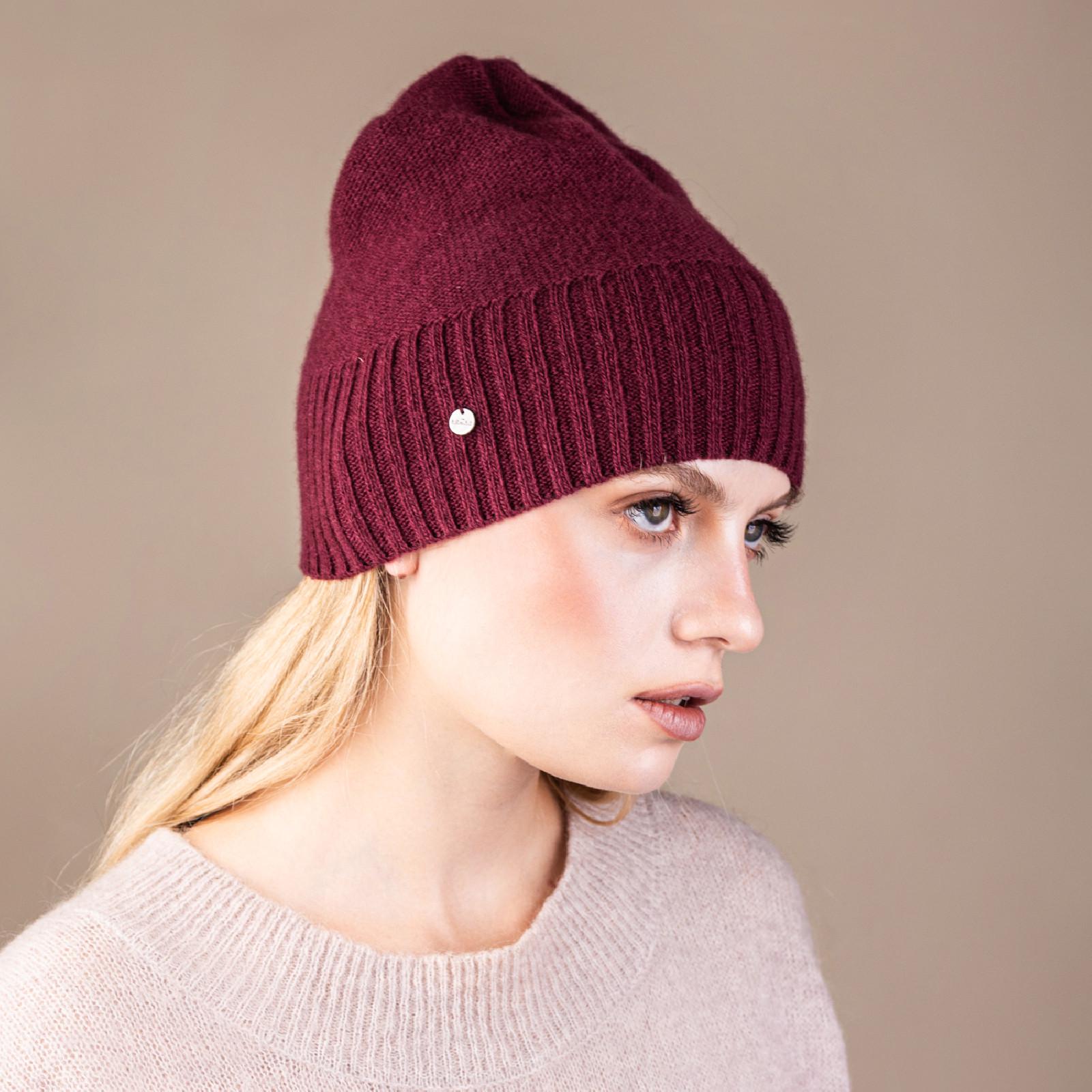 Burgundy Cashmere Winter Hat, Ultrafine Merino Wool Cap  display picture 2