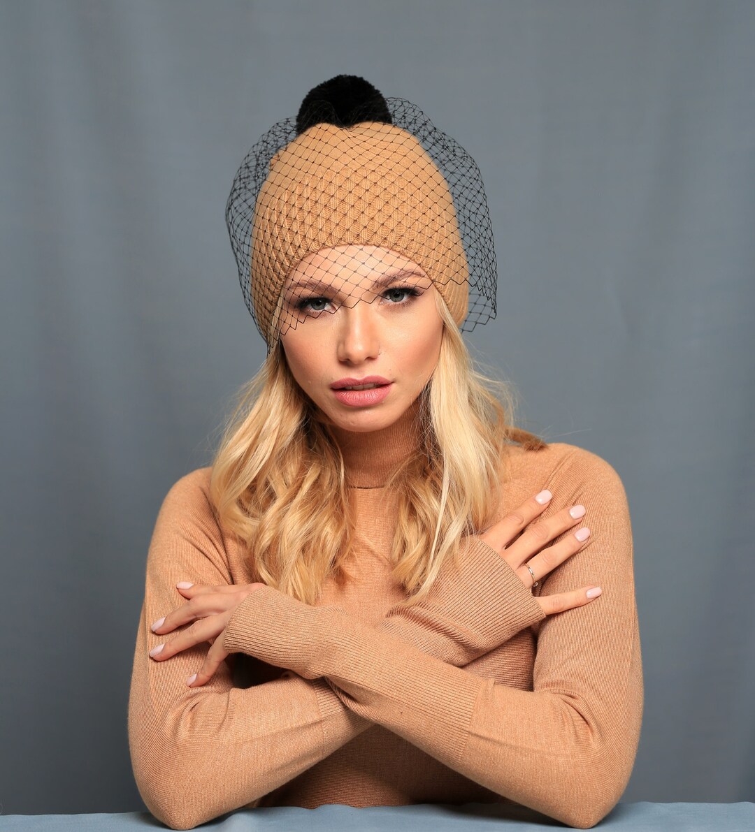 Carmel Cashmere Winter Hat Ultrafine Merino Wool Cap Pompom Etsy