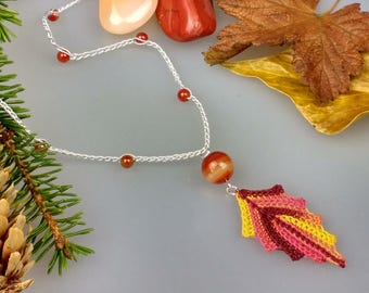 Autumn Leaf Necklace, Autumn Leaves, Crochet Necklace, Nature Lover Gift, Fall Leaf Pendant, Woodland Necklace, Leaf Jewelry, Nature Pendant