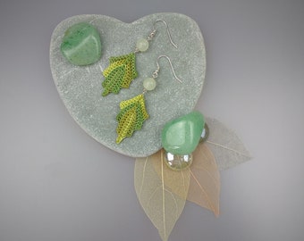 Hand Crocheted Leaf Drop Earrings Microcrochet Jade Sterling Silver Cotton Forest Leaves Tree Woodland Natural Nature Inspired Green