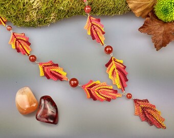 Autumn Leaf Necklace, Crochet Necklace, Fall Necklace, Forest Leaves, Woodland, Natural, Nature Inspired, Leaf Jewelry, Fall Colors