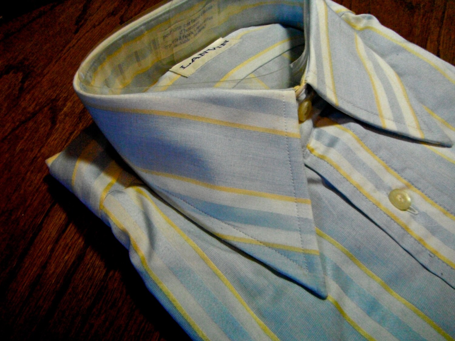 Hutspah Men's Shirt Striped Button Down Vintage Yellow / Gray Cotton L 80s