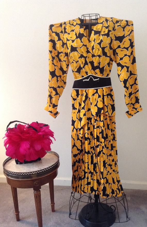 Hermine, Yellow, Silk Vintage Dress