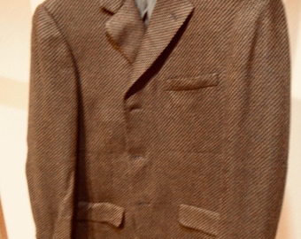 Vintage 80s Chester Barrie Gray Black Brown Plaid Tweed Sport Coat
