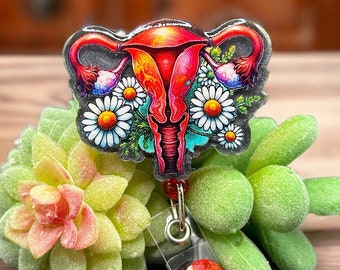 FLORAL UTERUS - gynecology obstetrician badge reel