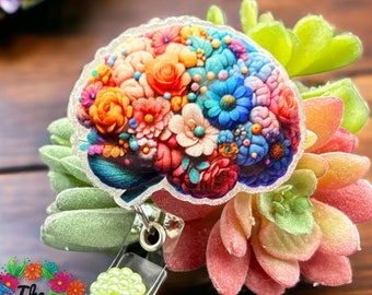 FLORAL BRAIN (right facing) - Brain badge reel