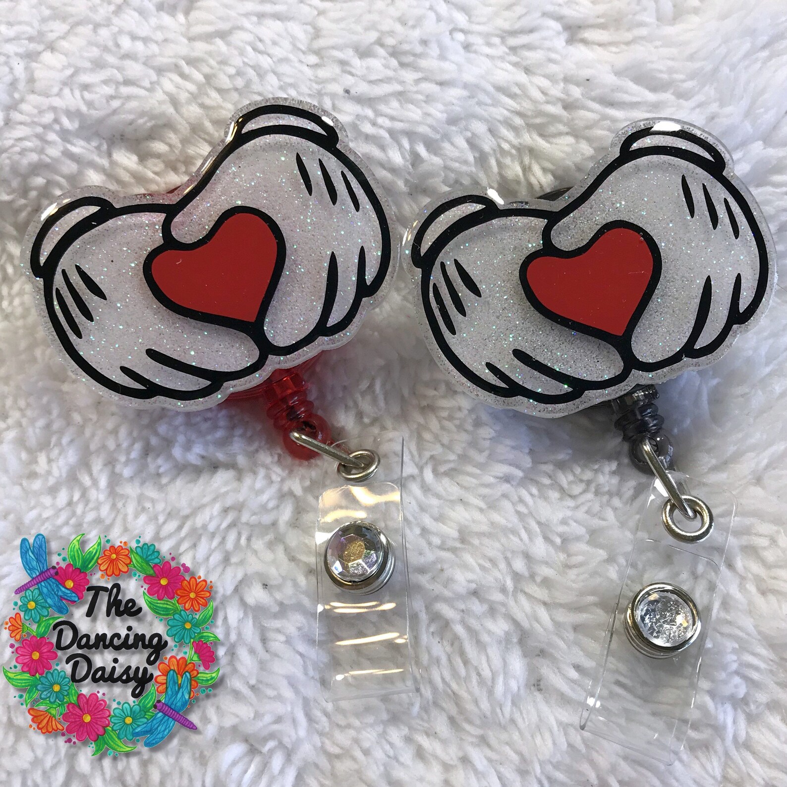Disney themed Mickey Mouse Glove heart hands badge reel Etsy