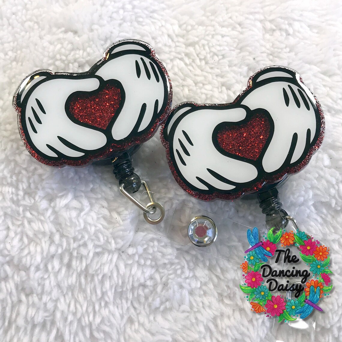 Disney themed Mickey Mouse Glove heart hands badge reel Etsy