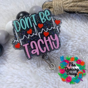 Don’t Be Tachy Badge Holder – Glitter Heart Design, Retractable Clip, Nurse Doctor Work Accessory - View #6