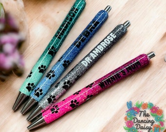 OMBRE Paw print pens w/ name - your choice of style - epoxy refillable