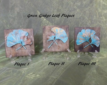 Forged Copper & Brass Ginkgo Leaf Plaques -  Chose Patina-ed Green or Brown - 6 Plaques to Chose From