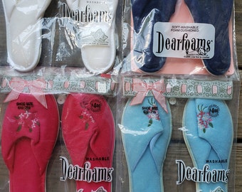 4 Pair Vintage Dearfoams Womens Slippers M 6 1/2-7 1/2 Pink White Blue RedIndoor/Outdoor