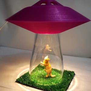 Ufo Cat Abduction Desk Lamp Purple Alien Spaceship Sci Fi Outerspace Space Bedroom Night Light Home Office