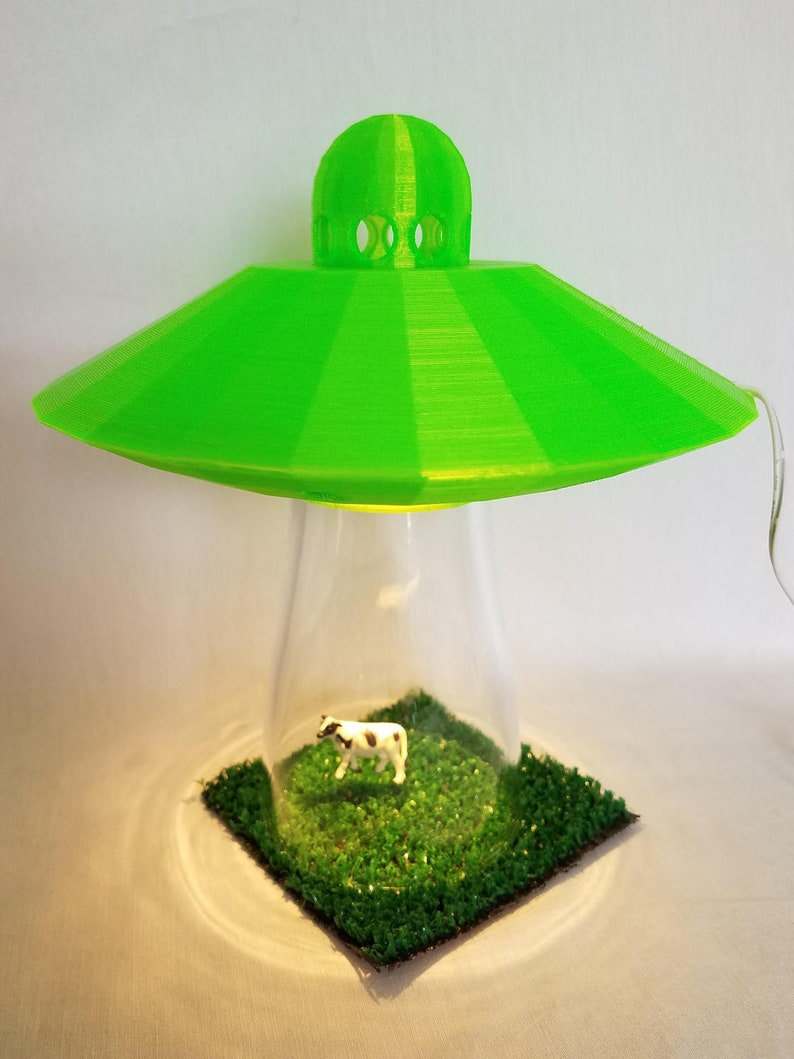 Green Ufo Alien Abduction Desk Lamp Colored Lighting Option Cow Farm Sci Fi Spaceship Outerspace Space Bedroom Night Light Home Office