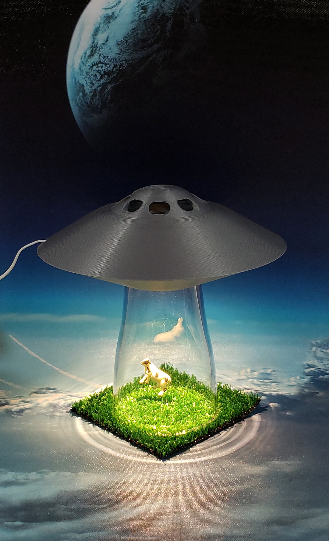 Ufo Alien Abduction Desk Lamp Sci Fi Silver Spaceship Outerspace Space  Bedroom Night Light Home Office 