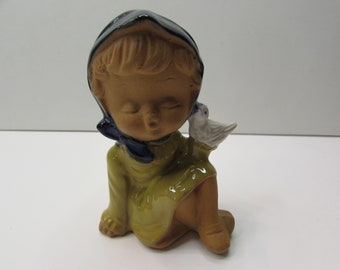 Vintage UCTCI Girl Figurine: Cobalt Blue Hat, Made in Japan