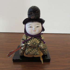 Miniature Asian Figurine: Brocade Costume, Hand-Painted Face
