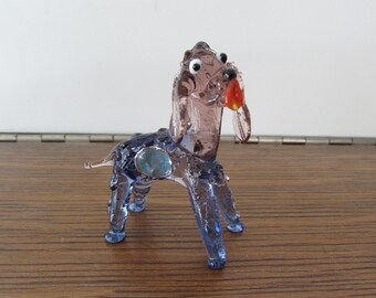 Vintage Hand Blown Italian Art Glass Dog Figurine: Pink & Blue