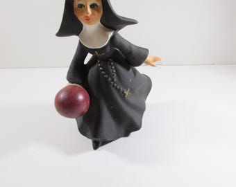 Nun Figurine, Napco Bowling Nun Figurine, Napco Nun Figurine, Sports Nun Figurines, Vintage Napcoware Nun Figurine