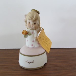 Lefton Music Box, Vintage Lefton Birthday Music Box, Lefton August Music Box Angel, Lefton Music Boxes, August Music Box by Lefton