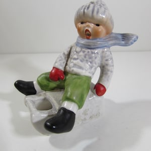 Vintage Goebel Boy Sledding Figurine: 1990s Xmas Decor