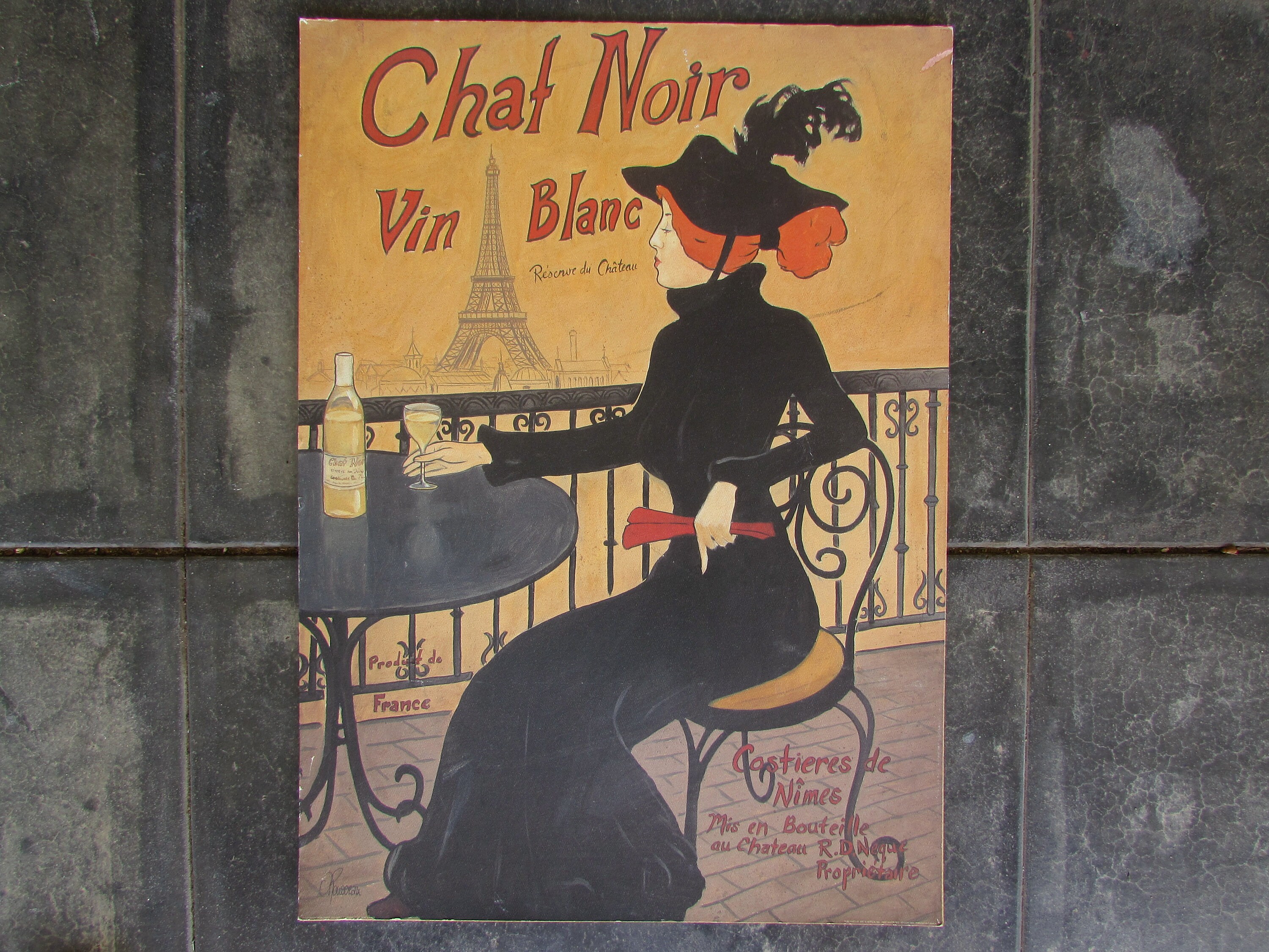Rare Chat Noir Vin Blanc Art Print - O Rousseau - French