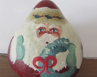 1991 Holiday Gourd, Vintage Large Santa Claus Gourd, Hand Painted Santa Claus Gourd, Vintage Holiday Decor, Hand Painted Gourds