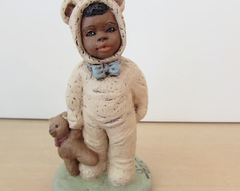 Vintage M. Holcombe "Bo" Figurine: African American Child in Bunny Costume