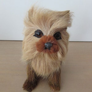 Vintage Rabbit Fur Yorkie Figure: Brown & Tan Stuffed Animal