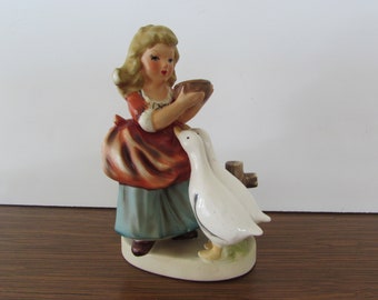 Ucago Figurine, Girl with Ducks Figurine, Vintage Ucago Girl Feeding Ducks Figurine, Vintage Ucago Figurine, Figurines, Girl with Ducks