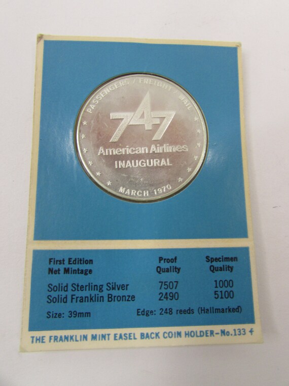 Franklin Mint AA 747 Astroliner Coin: 1970 Sterling Silver Proof