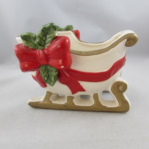 Christmas Decor, Fitz and Floyd Santa Sleigh Container, Ceramic Fitz and Floyd Santa Sleigh Pot, Vintage Fitz and Floyd Christmas