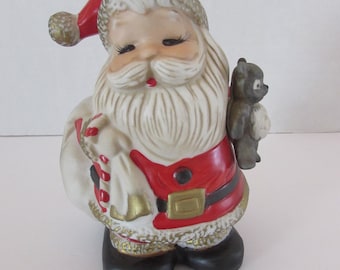Vintage Homco Santa Claus Bisque Piggy Bank: Holiday Home Decor