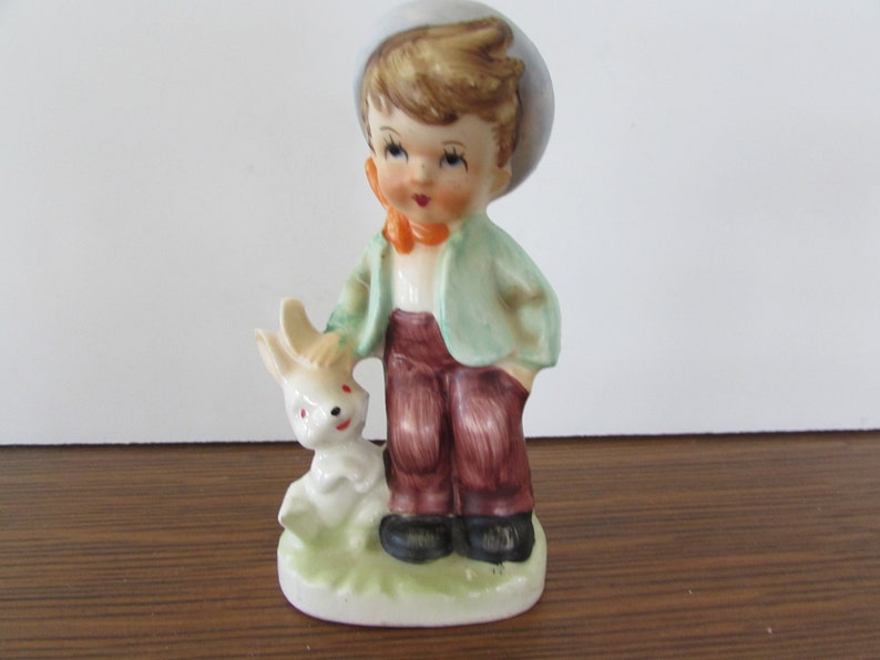 Old Boy Figurines Vintage Norleans Boy with Rabbit Figurine Norleans Figurine Norleans Items Vintage Figurines Figurines of Children