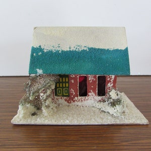 Holiday Decor, Christmas Putz Cottage, Vintage Cardboard Christmas Cottage, Cardboard Christmas Putz Village Cottage, Rare Christmas Decor,