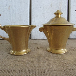 Vintage Pickard, Pickard Cream Sugar, Vintage Pickard Gold Finished Creamer and Sugar 1925-1930, Vintage Pickard Creamer and Sugar,