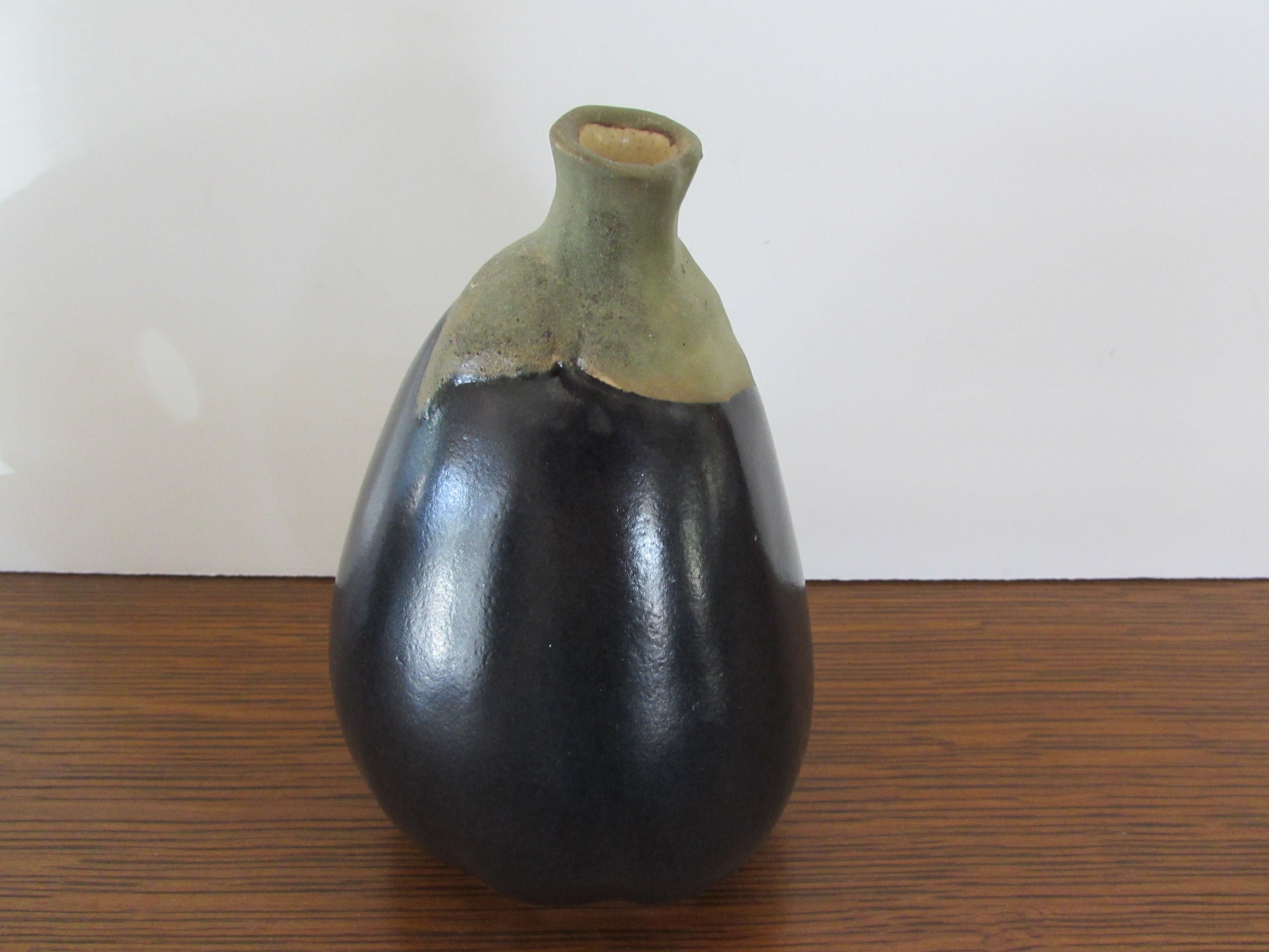 Patricia Garrett Ceramic Eggplant Sculpture: Signed Vegetable Art