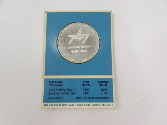 Franklin Mint AA 747 Astroliner Coin: 1970 Sterling Silver Proof