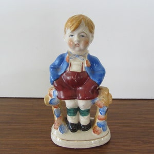 Vintage Occupied Japan Boy Figurine: Blue Blazer, Fence Decor