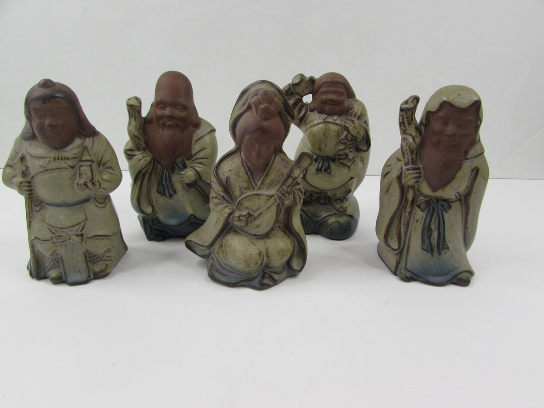 Japanese Figurines, Vintage Immortal Figurines, Japan Redware Immortal