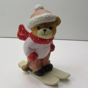 Enesco Figurine, Vintage Enesco Boy on Ski&#39;s Figurine, Enesco Ski Bear, 1982 Lucy and Me Bear on Ski&#39;s Figurine