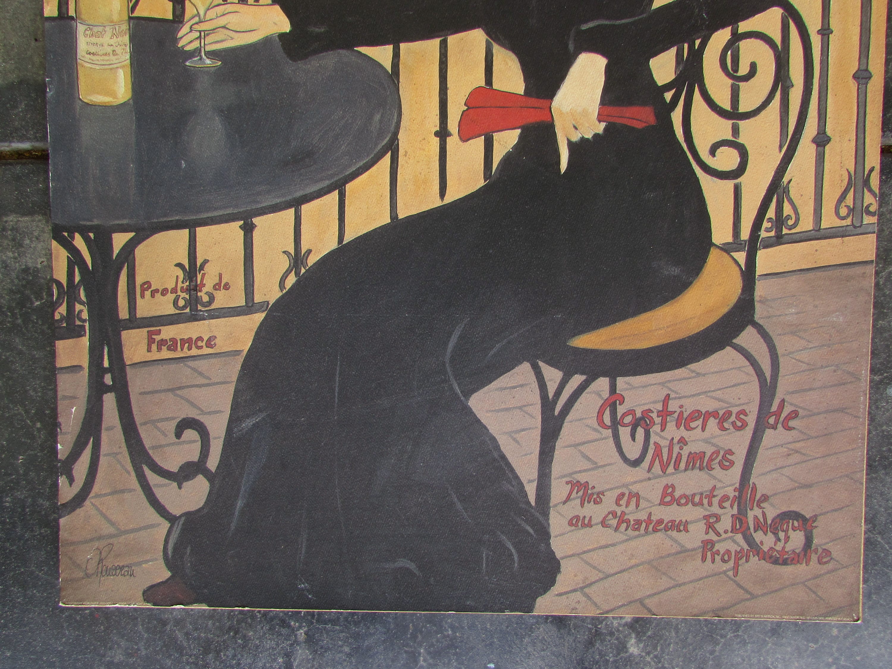 Rare Chat Noir Vin Blanc Art Print - O Rousseau - French