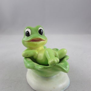Josef Originals, Vintage Josef Originals Frog on Lilly Pad Boat Figurine, Josef Originals Figurines