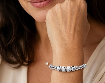 Personalized Hebrew Name Bracelet: Sterling Silver Block Letter Jewelry - AJ-G1S
