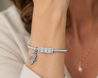 Sterling Silver Savta/Bubbe Bracelet: Hebrew Name Snake Chain, Birthstone Option