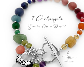 7 Archangels Gemstone Charm Bracelet: Sterling Silver Angel Wings