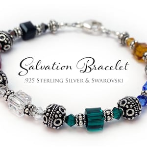 Salvation Bracelet with 6mm Square SW Crystals & Sterling Silver, Witness Bracelet, Faith Bracelet, Salvation Jewelry