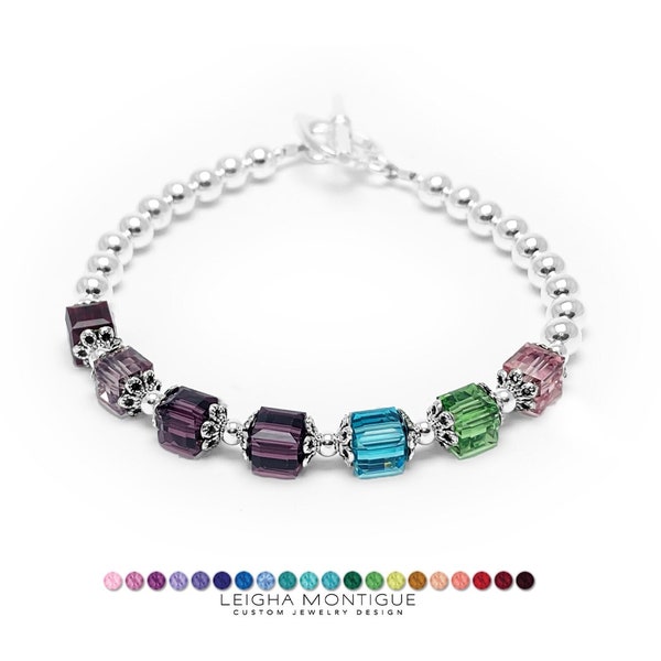 Square Crystal Birthstone Bracelet - You CHOOSE Colors, Clasp & Size